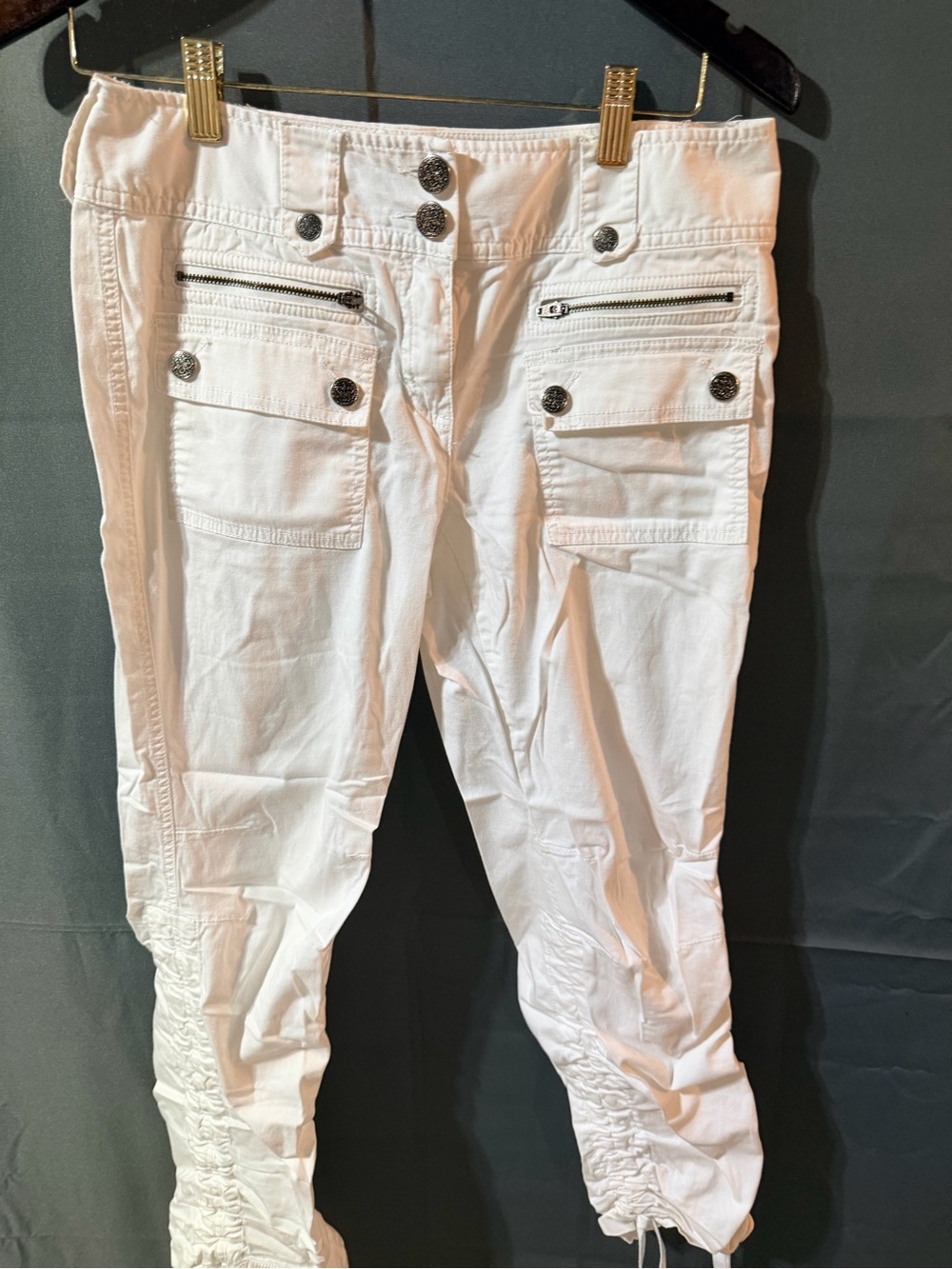 INC International Concepts White Cargo Boyfriend Jeans with Zip Pockets